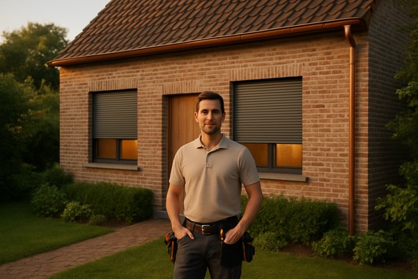 Moderne gevel met elektrische rolluiken — Rolluik Lucas